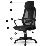 Bureaustoel - met hoofdsteun & armleuning - ergonomisch - zwart