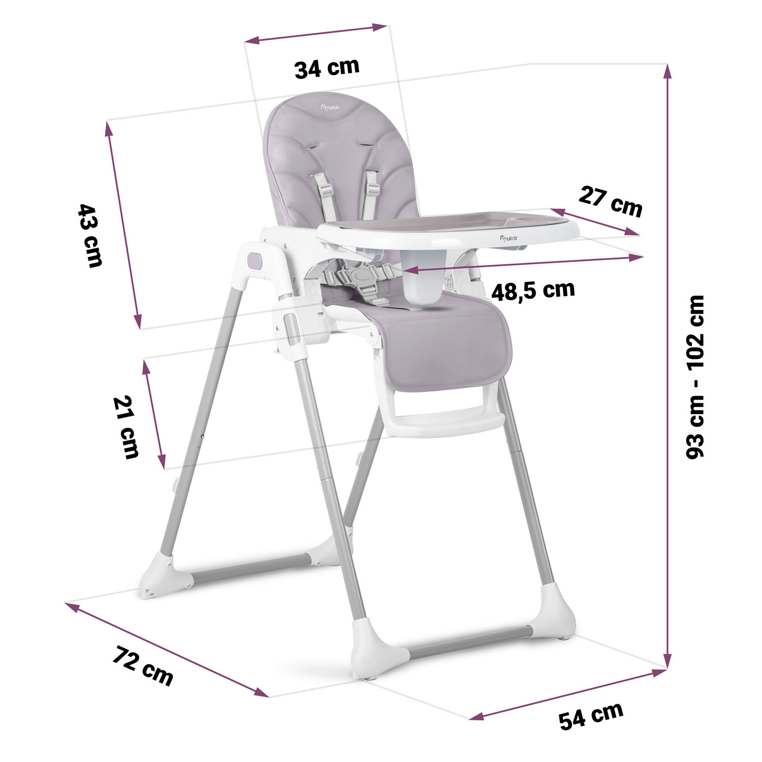 Kinderstoel - babystoel - eetstoel baby - tot 15 kg - grijs wit