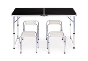 Campingtafel - 119,5x60x61,5-69,5 cm - met 4 krukjes - zwart