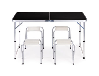 Campingtafel - 119,5x60x61,5-69,5 cm - met 4 krukjes - zwart