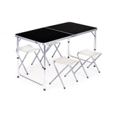 Campingtafel - 119,5x60x61,5-69,5 cm - met 4 krukjes - zwart