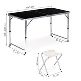 Campingtafel - 119,5x60x61,5-69,5 cm - met 4 krukjes - zwart