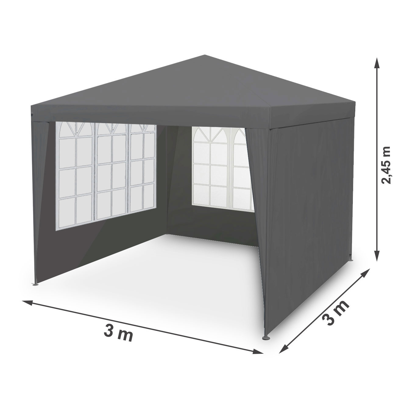 Partytent - 3x3 m - tuinpaviljoen - met 4 wanden - grijs