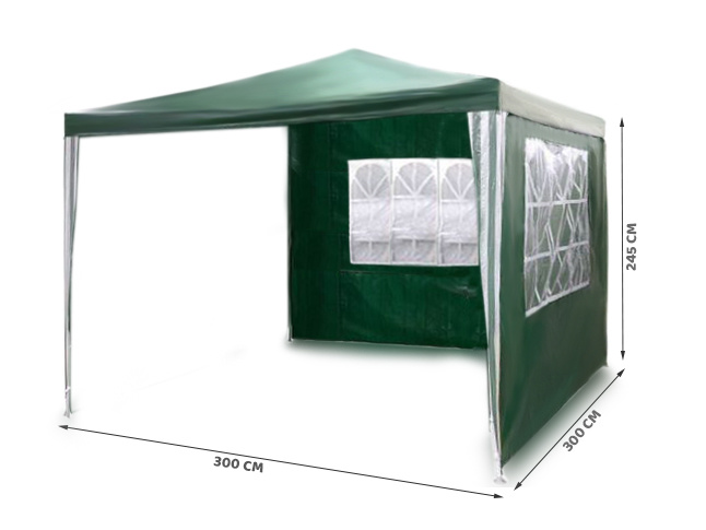 Partytent - 3x3 m - tuinpaviljoen - met 2 wanden - groen