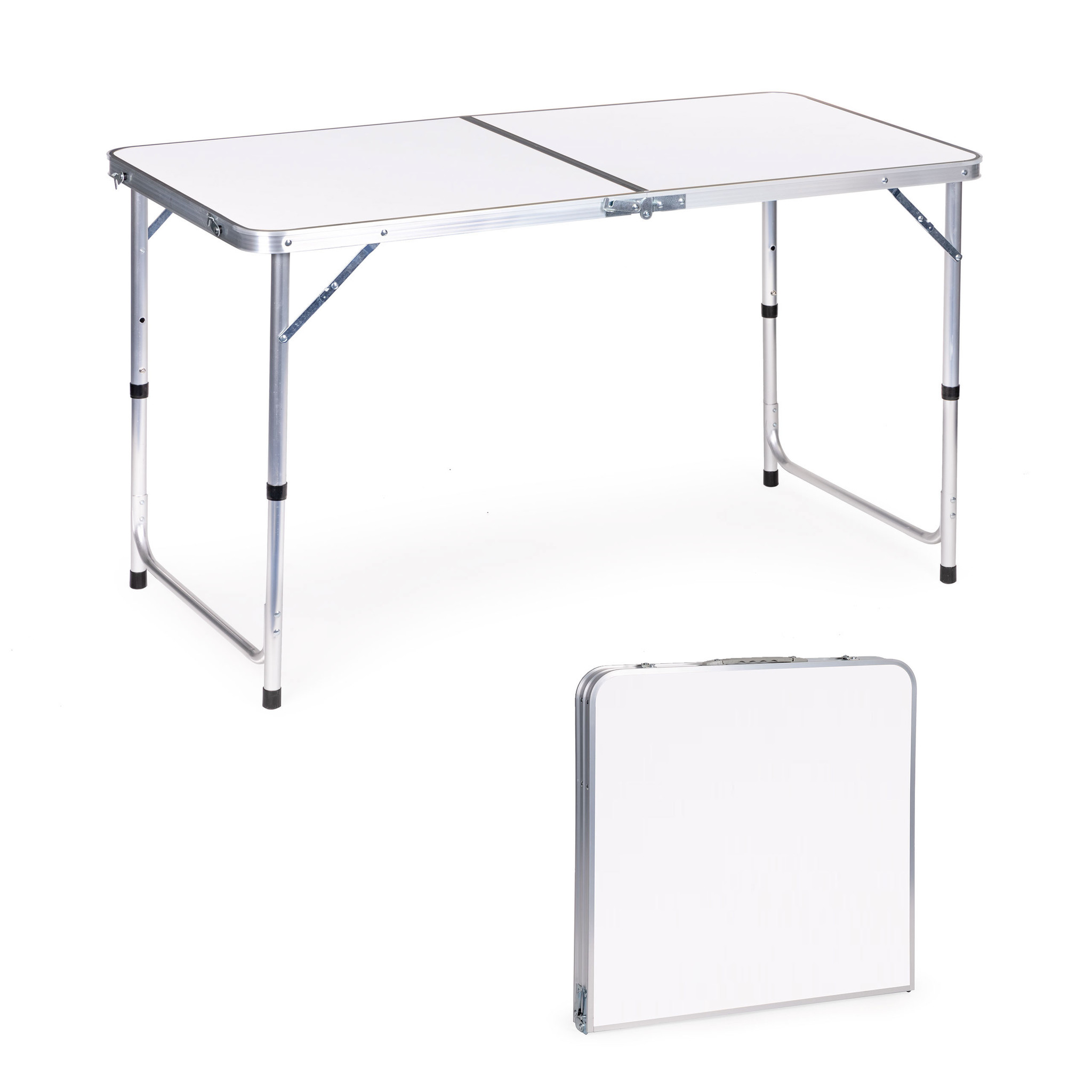 Campingtafel - inklapbaar - 119,5x60x61,5-69,5 cm - wit