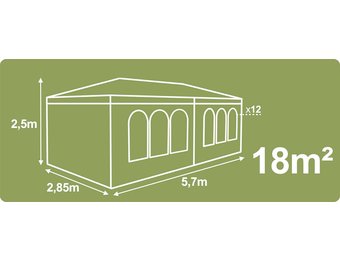 Partytent - 6x3 m - tuinpaviljoen - met 4 wanden - grijs