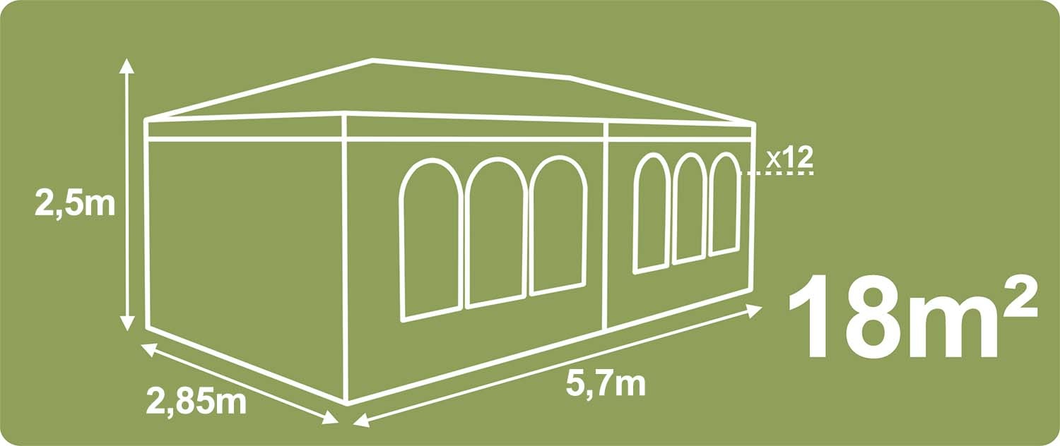 Partytent - 6x3 m - tuinpaviljoen - met 4 wanden - grijs