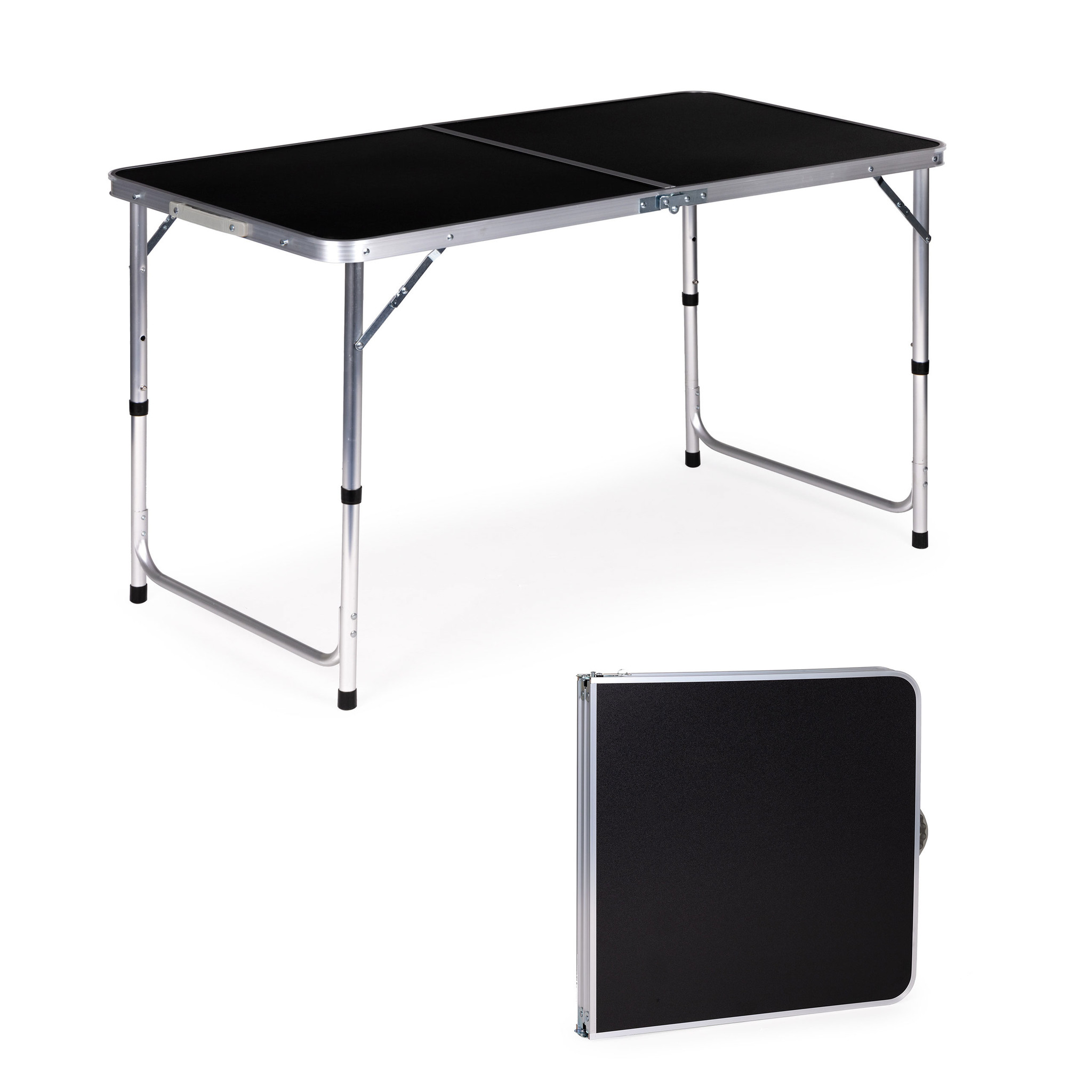 Campingtafel - inklapbaar - 119,5x60x61,5-69,5 cm - zwart