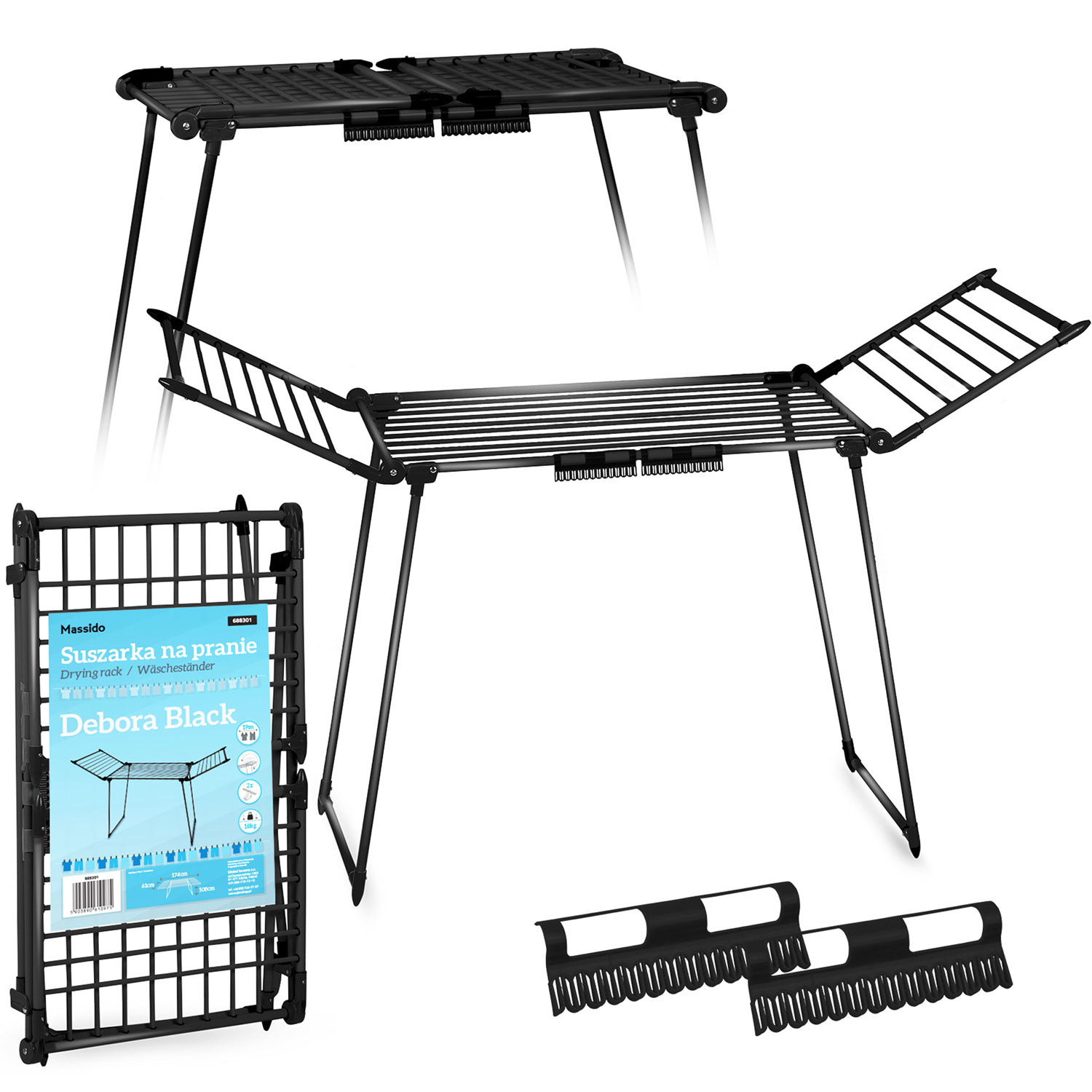 Droogrek - wasrek - wasdroogrek - staand - 174x61x108cm - zwart
