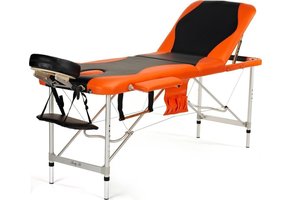 Aluminium massagetafel - 3 segmenten - verstelbaar - oranje & zwart - 212 cm lang