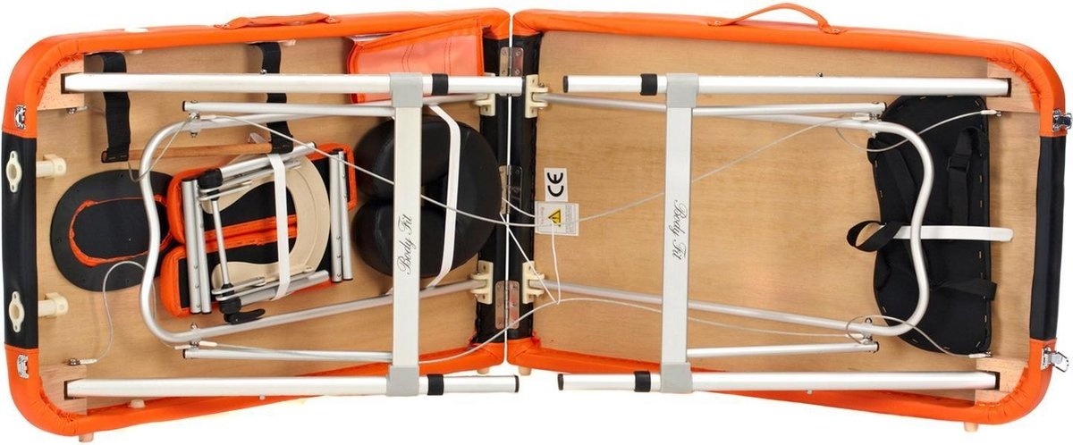 Aluminium massagetafel - 3 segmenten - verstelbaar - oranje & zwart - 212 cm lang
