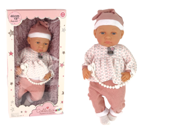 Babypop -  46 cm - geruite trui - rose