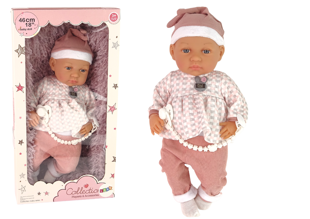 Babypop -  46 cm - geruite trui - rose