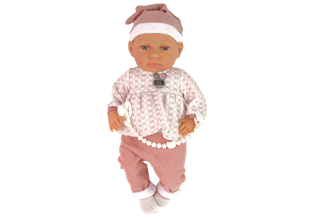 Babypop - 46 cm - geruite trui - rose