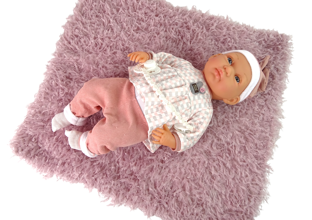 Babypop - 46 cm - geruite trui - rose
