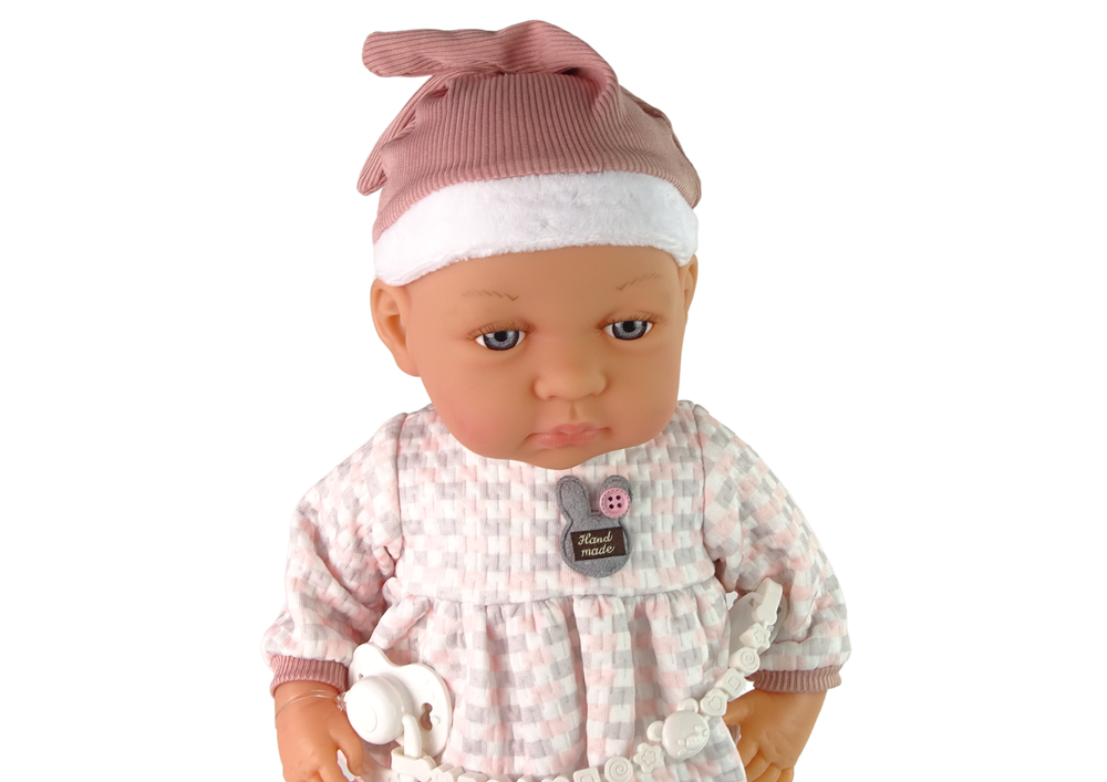 Babypop - 46 cm - geruite trui - rose