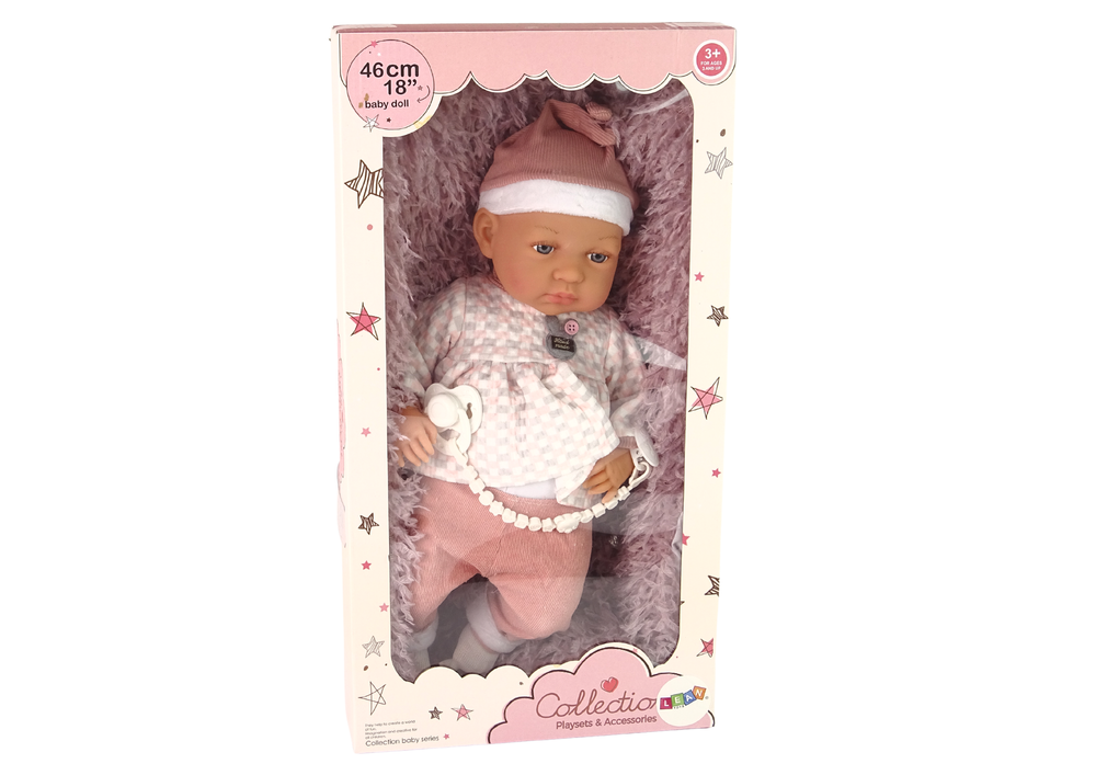 Babypop - 46 cm - geruite trui - rose