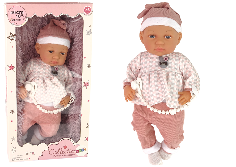 Babypop - 46 cm - geruite trui - rose