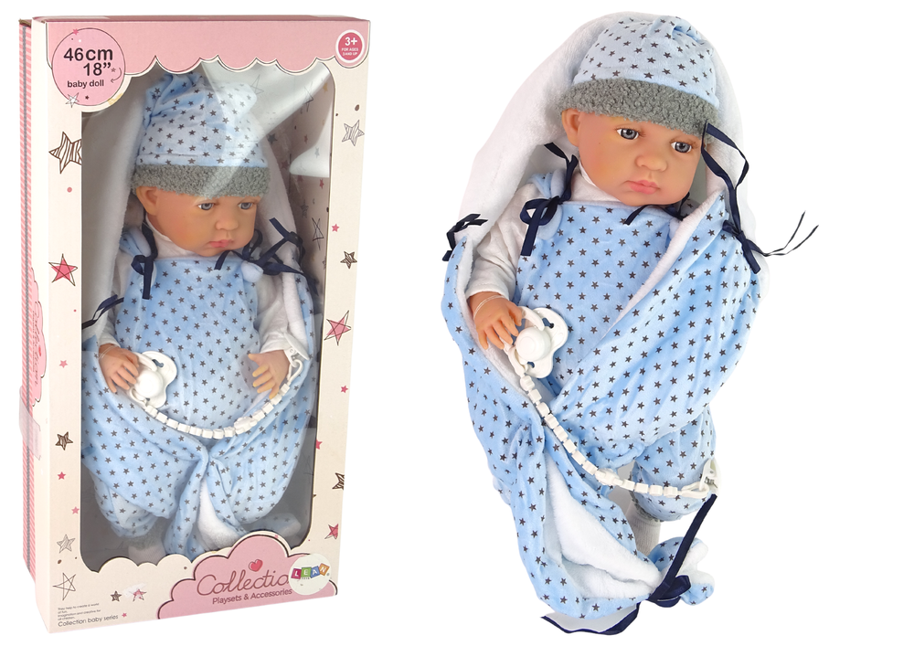 Babypop - 46 cm - sterren doekje - blauw