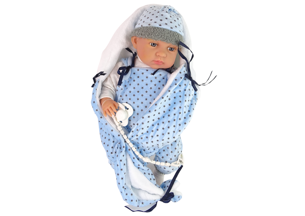 Babypop - 46 cm - sterren doekje - blauw