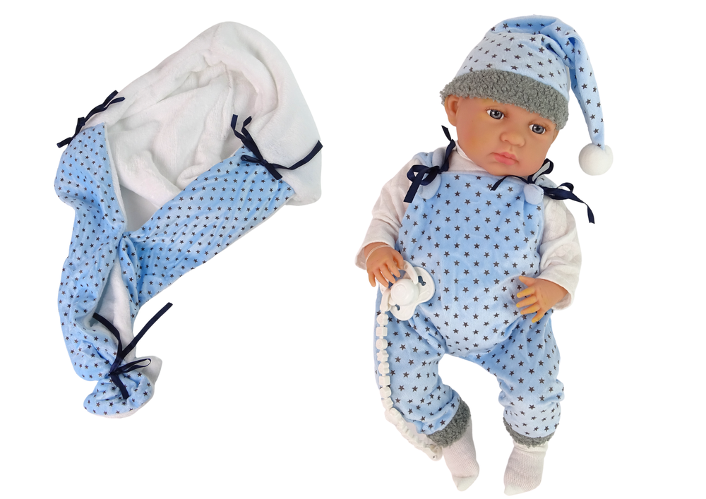 Babypop - 46 cm - sterren doekje - blauw