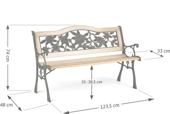 Parkbank met rugleuning 123,5 x 74 x 48 cm