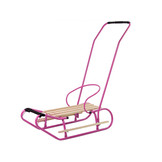 Houten slee -  met rugleuning en duwstang - 83x38 cm - roze
