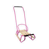 Houten slee -  met rugleuning en duwstang - 83x38 cm - roze
