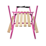 Houten slee -  met rugleuning en duwstang - 83x38 cm - roze