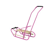 Houten slee -  met rugleuning en duwstang - 83x38 cm - roze