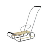 Houten slee -  met rugleuning en duwstang - 83x38 cm - zilver