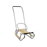 Houten slee -  met rugleuning en duwstang - 83x38 cm - zilver
