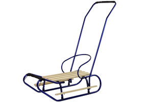 Houten slee -  met rugleuning en duwstang - 83x38 cm - blauw