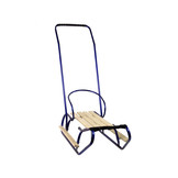 Houten slee - met rugleuning en duwstang - 83x38 cm - blauw