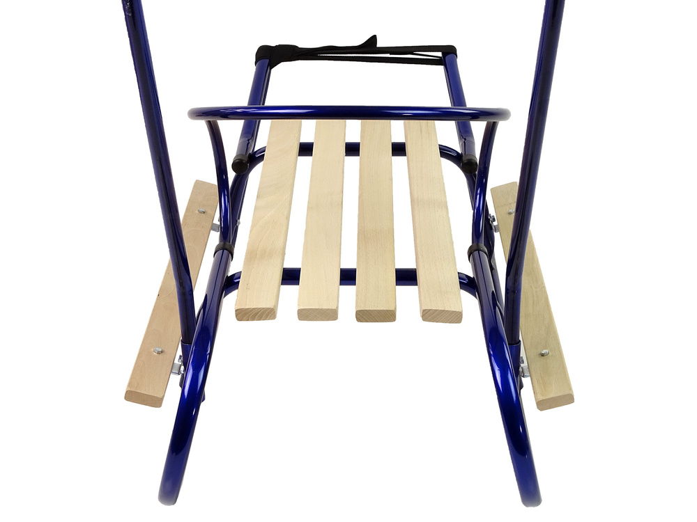 Houten slee - met rugleuning en duwstang - 83x38 cm - blauw