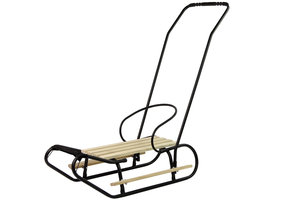 Houten slee -  met rugleuning en duwstang - 83x38 cm - zwart