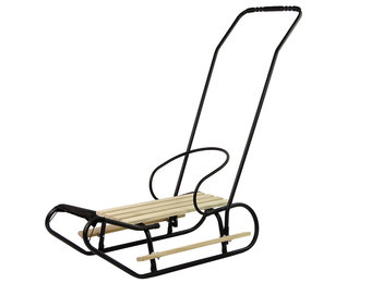 Houten slee -  met rugleuning en duwstang - 83x38 cm - zwart