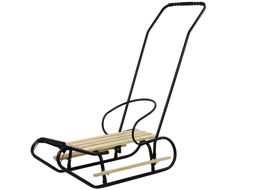 Houten slee - met rugleuning en duwstang - 83x38 cm - zwart