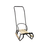 Houten slee -  met rugleuning en duwstang - 83x38 cm - zwart