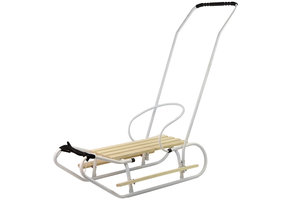 Houten slee -  met rugleuning en duwstang - 83x38 cm - wit