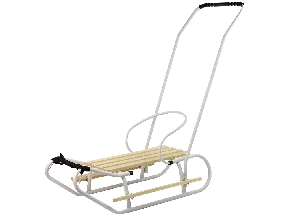 Houten slee - met rugleuning en duwstang - 83x38 cm - wit