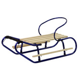 Houten slee - metaal - met rugleuning - 83x37 cm - blauw