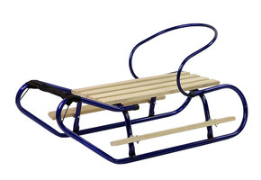 Houten slee - metaal - met rugleuning - 83x37 cm - blauw