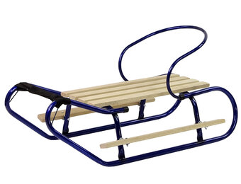 Houten slee - metaal - met rugleuning - 83x37 cm - blauw