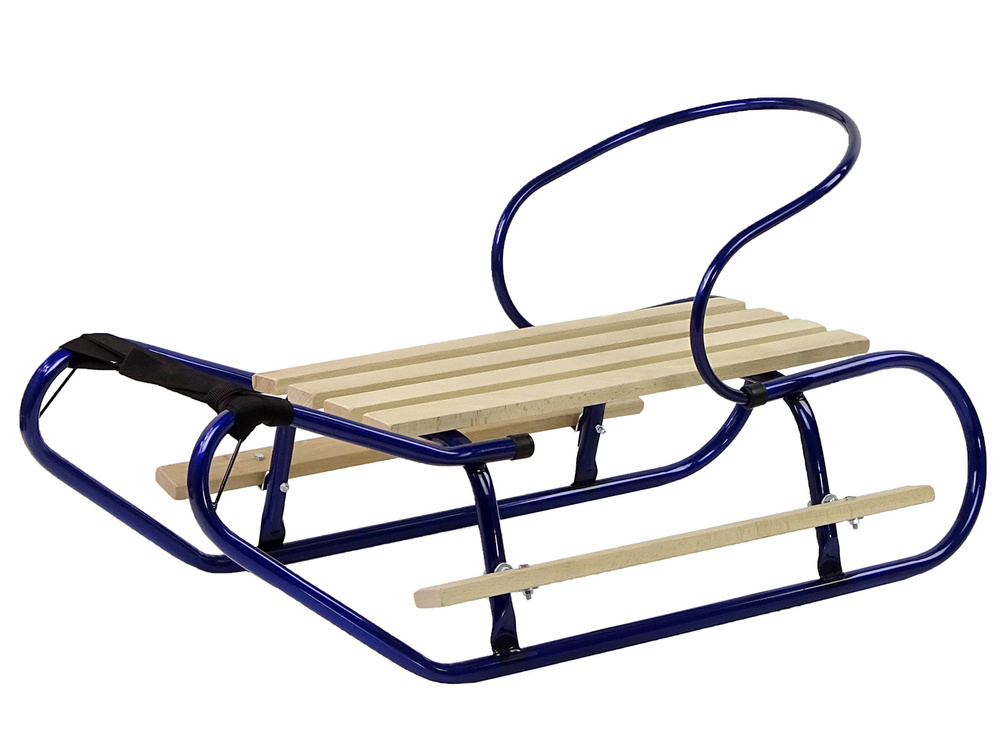 Houten slee - metaal - met rugleuning - 83x37 cm - blauw
