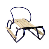 Houten slee - metaal - met rugleuning - 83x37 cm - blauw