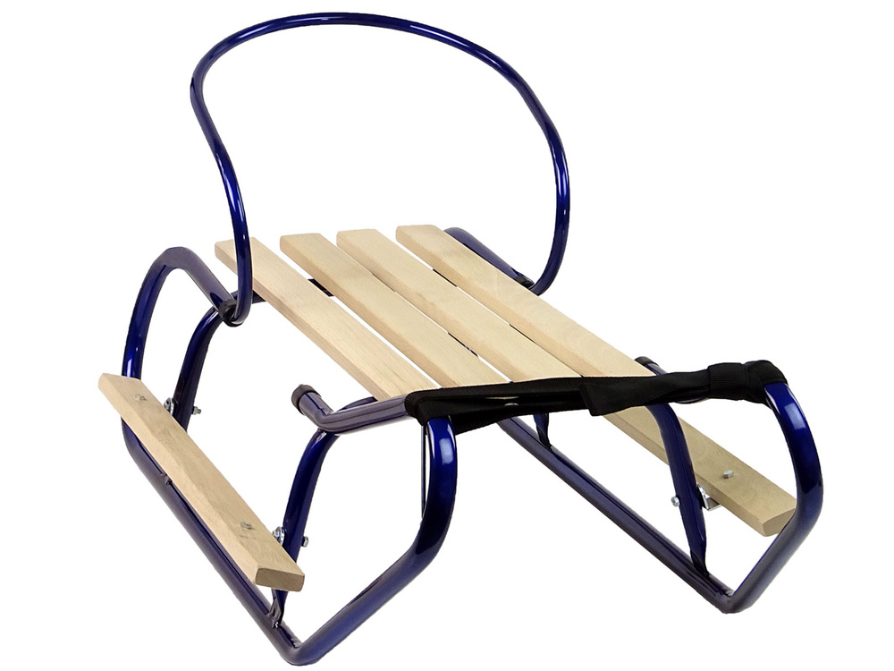 Houten slee - metaal - met rugleuning - 83x37 cm - blauw