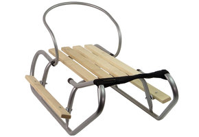 Houten slee - metaal - met rugleuning - 83x37 cm - zilver