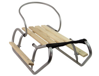 Houten slee - metaal - met rugleuning - 83x37 cm - zilver