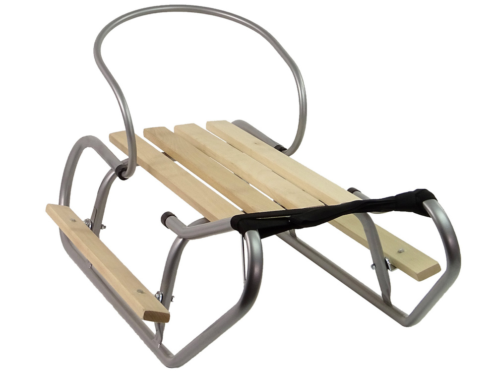 Houten slee - metaal - met rugleuning - 83x37 cm - zilver